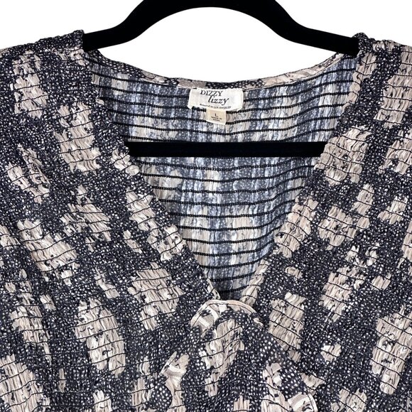 Dizzy Lizzy Black Floral Midi Dress Sz L Smocked Empire Waist Long Sleeve NWOT - Picture 6 of 14